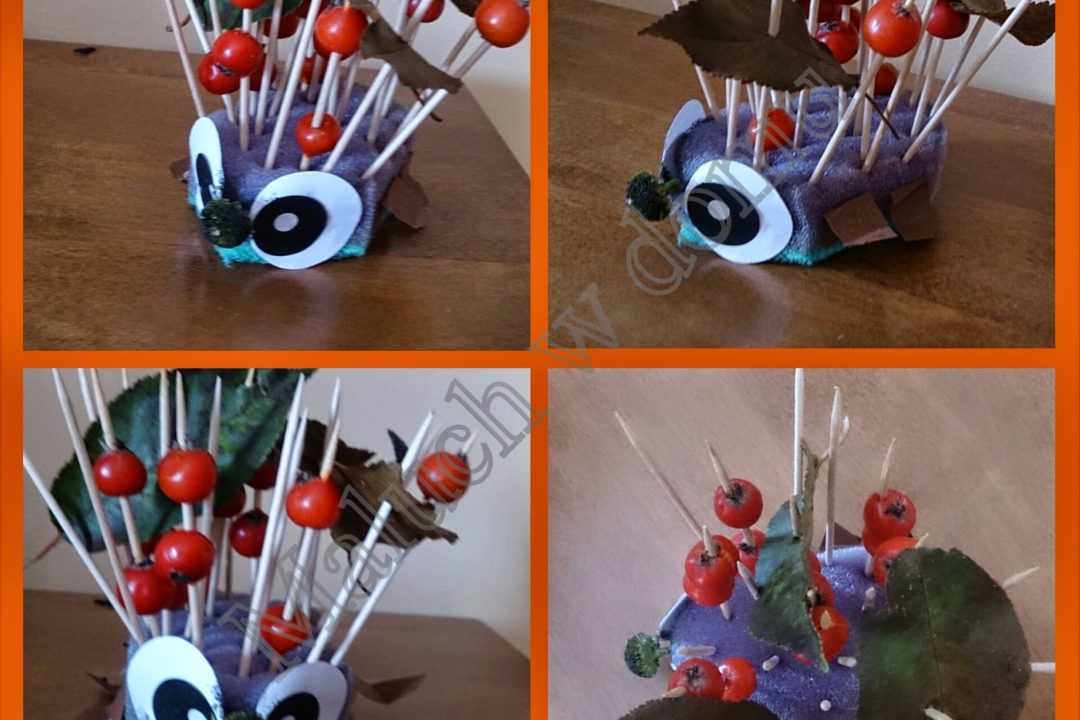 Jesienny jeżyk z gąbki i wykałaczek