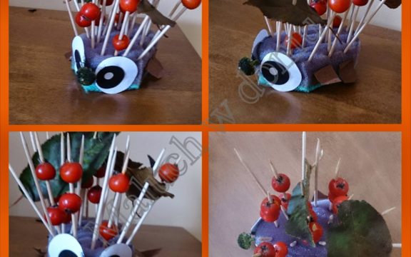 Jesienny jeżyk z gąbki i wykałaczek