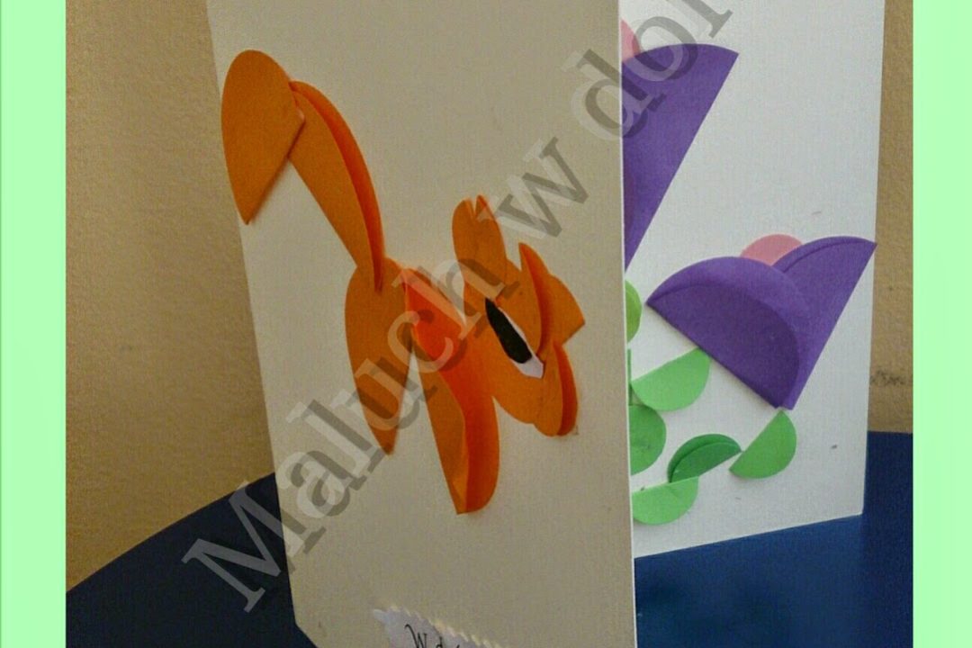 Kartka okolicznościowa: kwiaty i wiewiórka origami