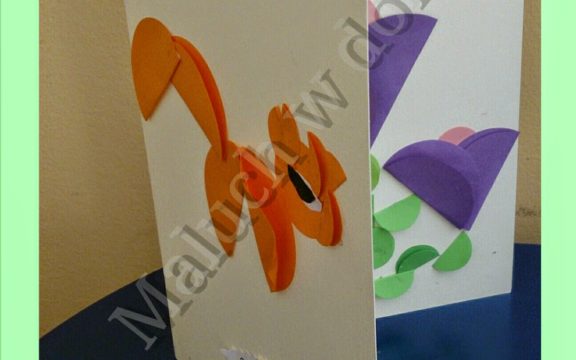 Kartka okolicznościowa: kwiaty i wiewiórka origami