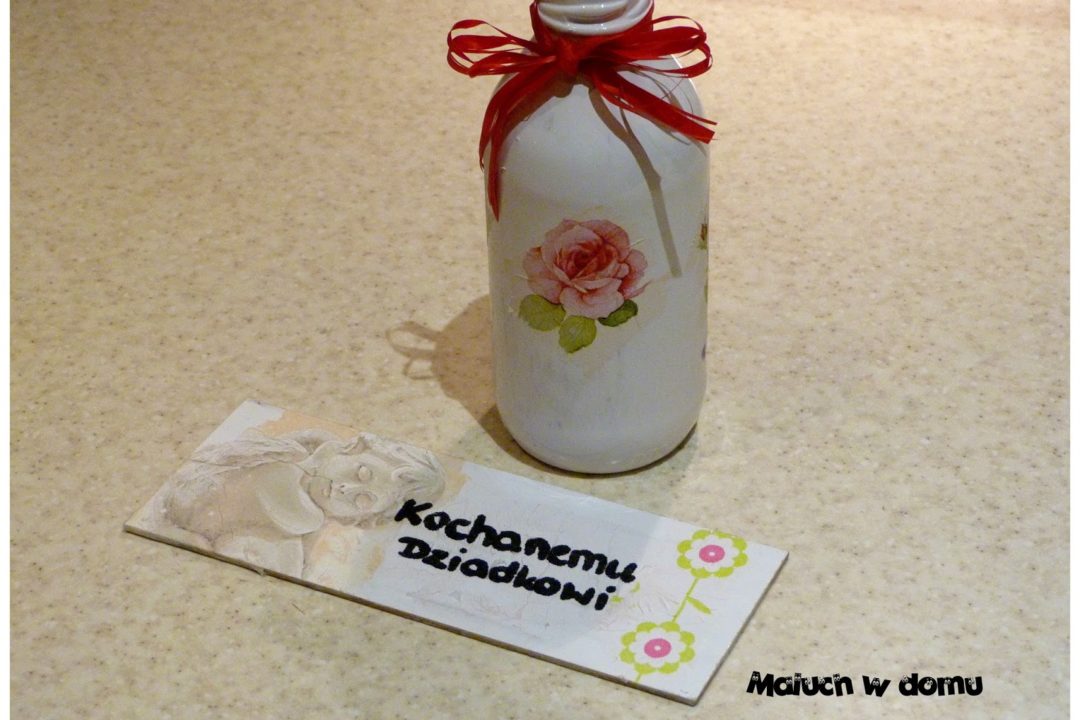 Wazonik wykonany metodą decoupage i obrazek – dla babci i dziadka