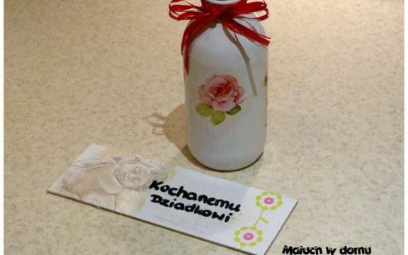 Wazonik wykonany metodą decoupage i obrazek – dla babci i dziadka