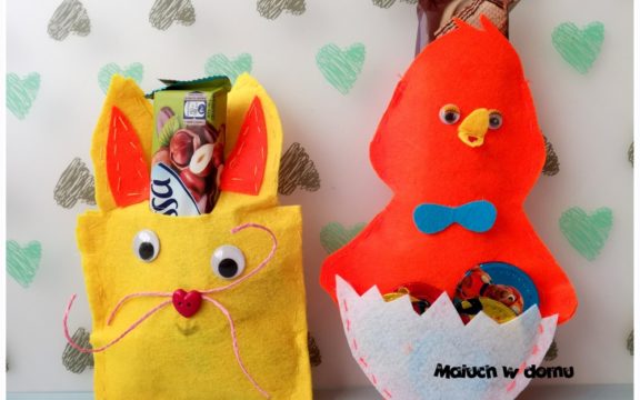 Wielkanocny kurczak i zając z filcu na słodycze
