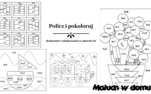Kolorowanki: dodawanie i odejmowanie w zakresie 20
