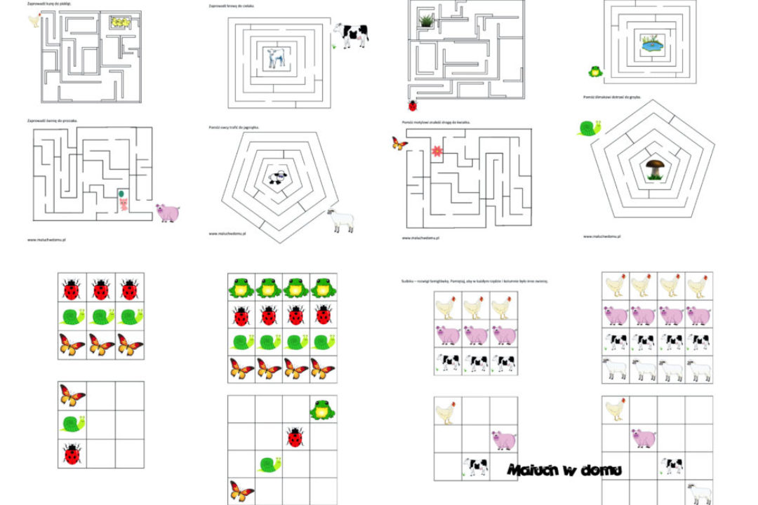 Labirynty dla dzieci i sudoku: na wsi i na łące