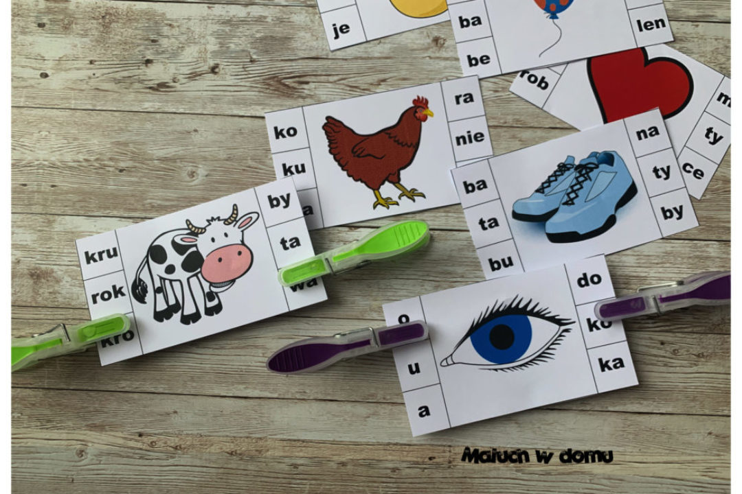 Zabawy klamerkowe: czytanie sylabowe. Karty do pobrania