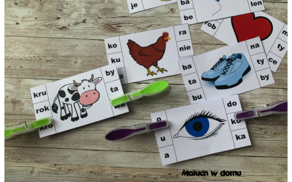 Zabawy klamerkowe: czytanie sylabowe. Karty do pobrania