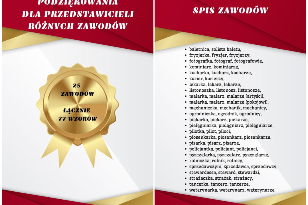 Podziękowania dla przedstawicieli różnych zawodów